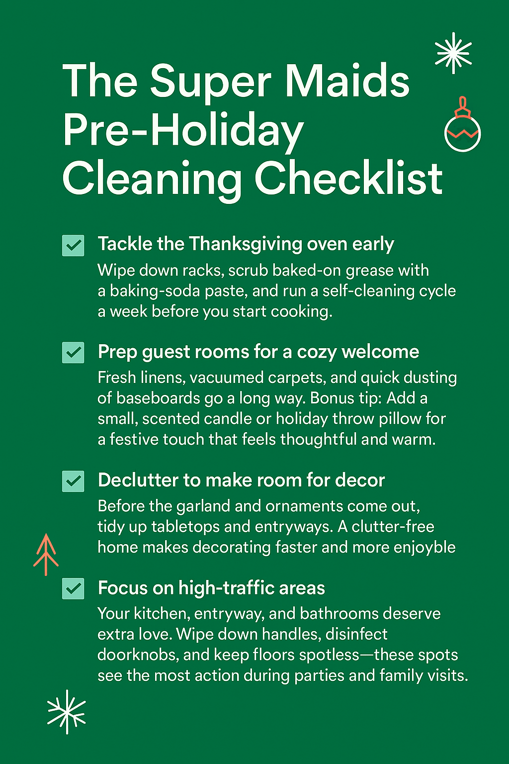 Holiday Cleaning Checklist: Get Guest-Ready | Super Maids
